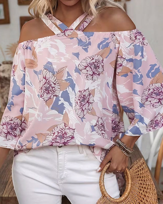 Blouse Bloemen Kruis Off-Shoulder