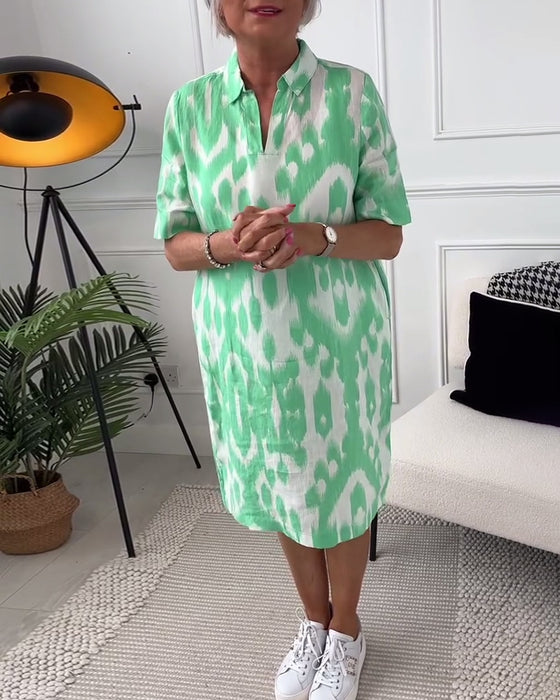 Jurk met revers en korte mouwen met print