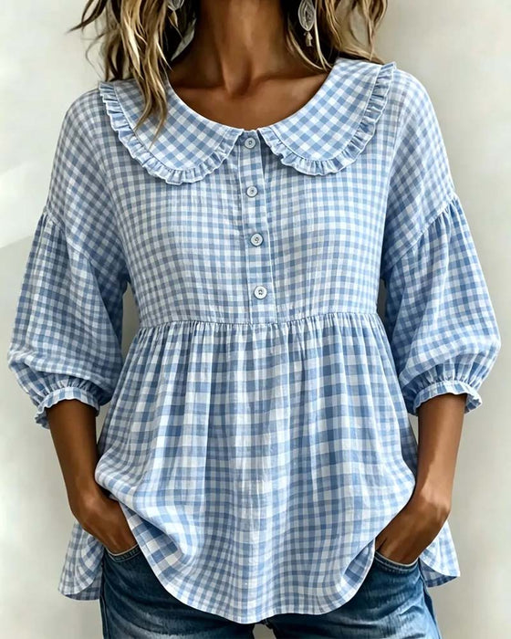 Blouse Peter Pan Kraag Ruit Getailleerd