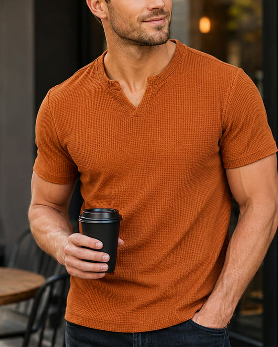 Heren T-Shirt Met Wafelpatroon Casual