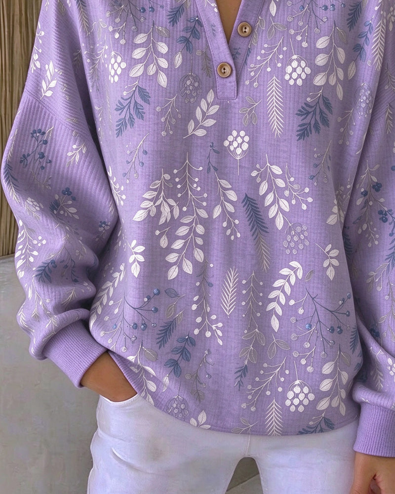 Sweatshirt Wafel Henry Kraag Bloemenprint