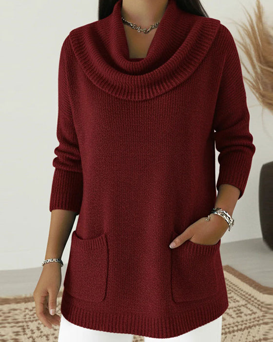 Pullover Col Sjaal Lange Mouwen