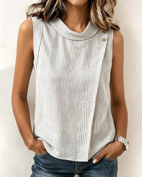 Blouse Gestreept Mouwloos Mock Hals