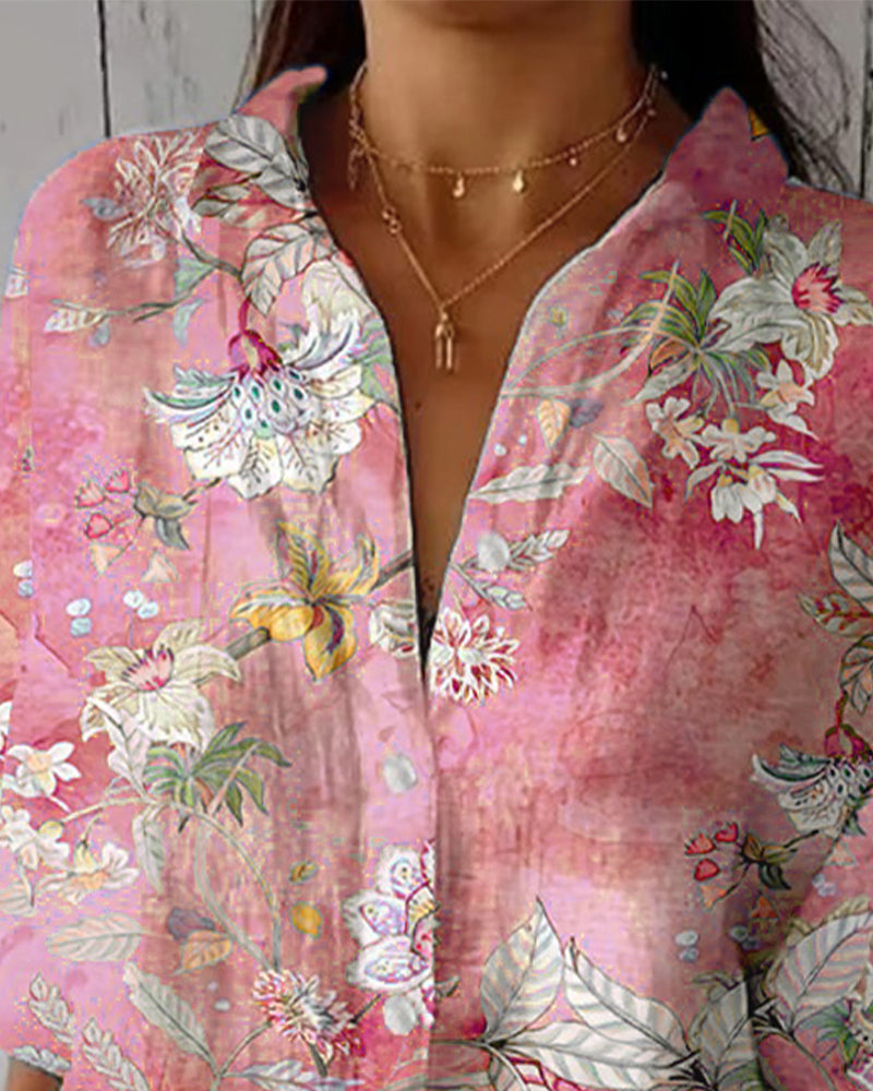 Overhemd Mode Bedrukt Omgeslagen Kraag