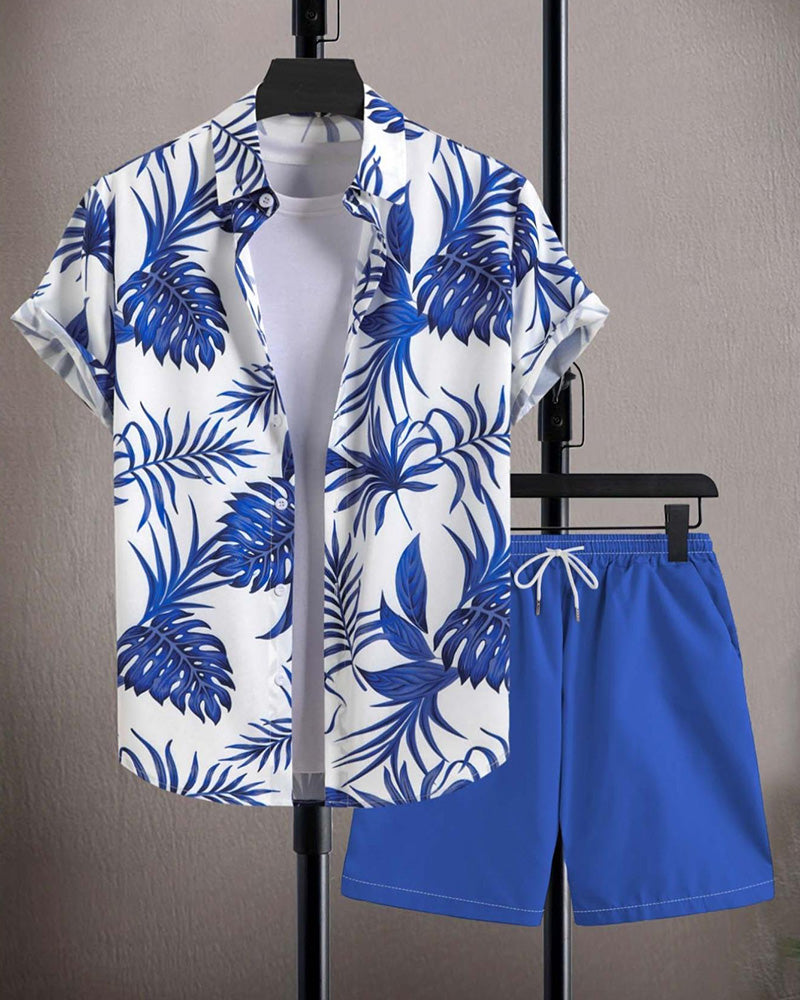 Sets Knoopsgat Palm Blad Print Korte Mouw