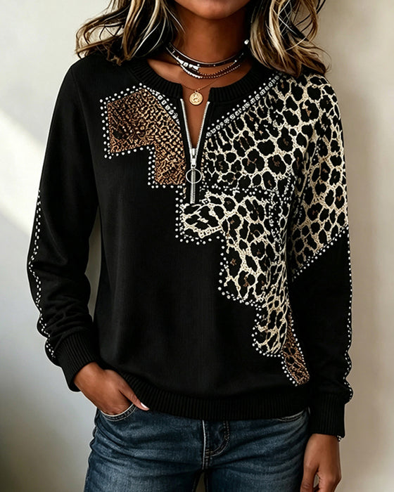 Sweatshirts Rondhals Rits Luipaard
