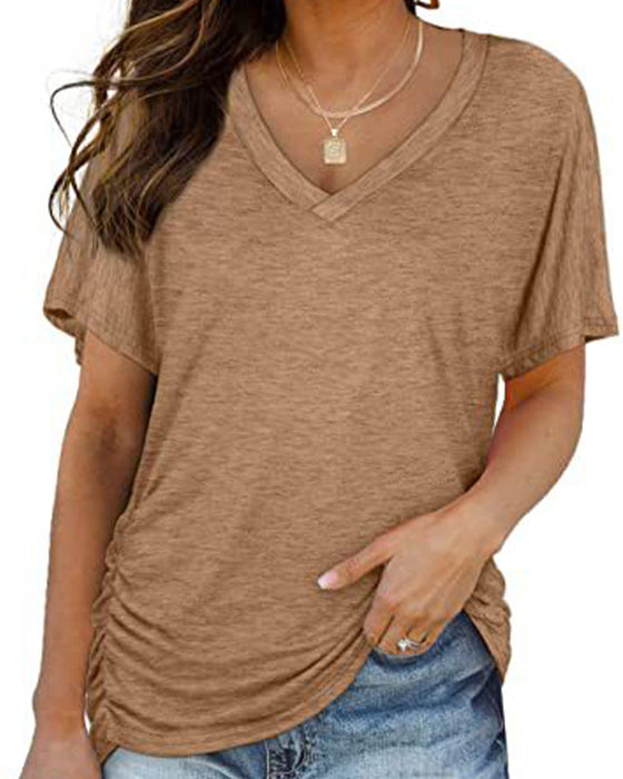 T-Shirt Geplisseerd Effen V-Hals