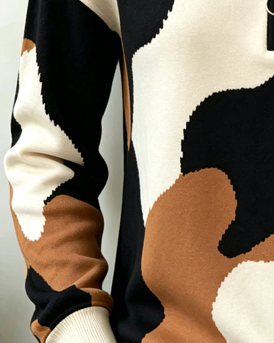 Sweatshirt Kleurblok Rits Casual