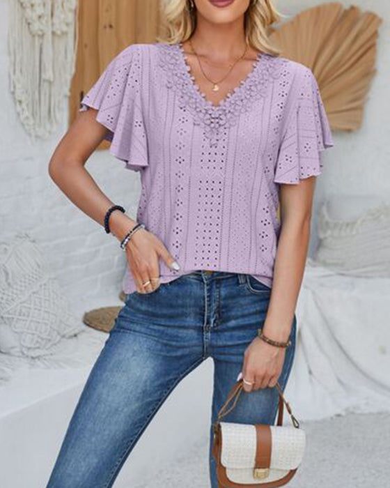 Blouse V-Hals Effen Kleur