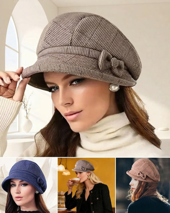 Dames Elegante Ruitpatroon Strik Decor Baret