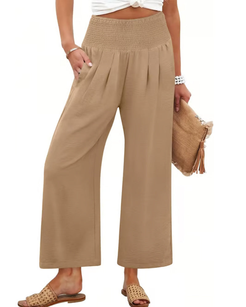 Broek Effen Hoge Taille Wijd Pijp