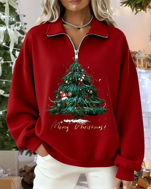 Sweatshirt Met Kerstboomprint En Ronde Hals