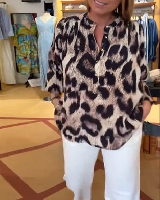 Blouse Los Leopardprint Halve Knoopsluiting