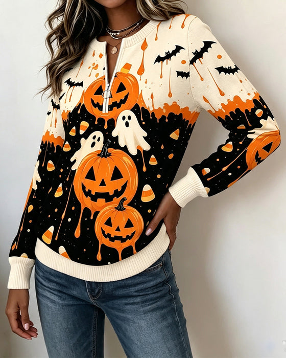 Sweatshirts Rits Lange Mouw Pompoen Print