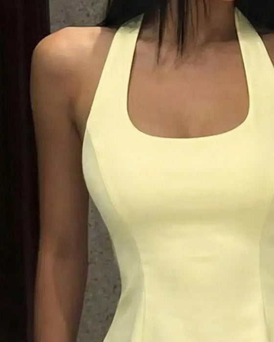 Tank Tops Halter Vierkante Hals Chic