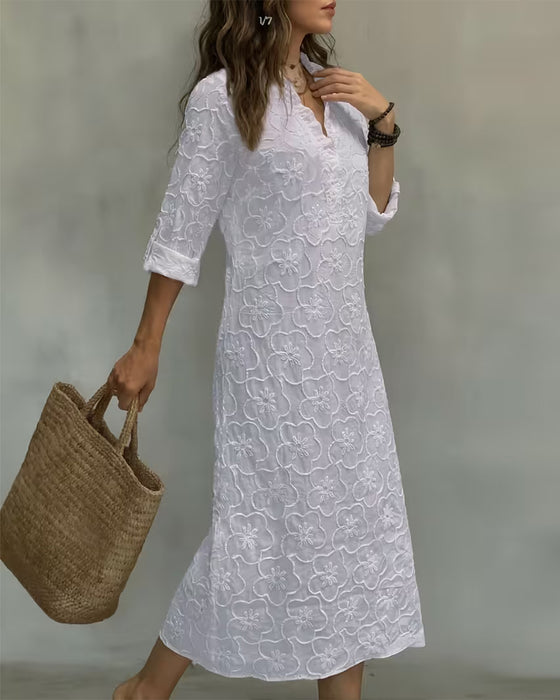 Jurk V-Hals Kant Trim Effen