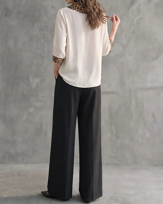 Blouse Luipaard Paneel Cowl Hals Ellebooglange Mouw