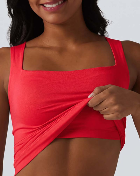 Tank Top Effen Kleur Vierkante Hals Ingebouwde Bh