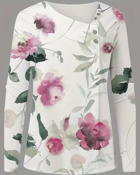 Blouse Met Asymmetrische Print En Lange Mouwen