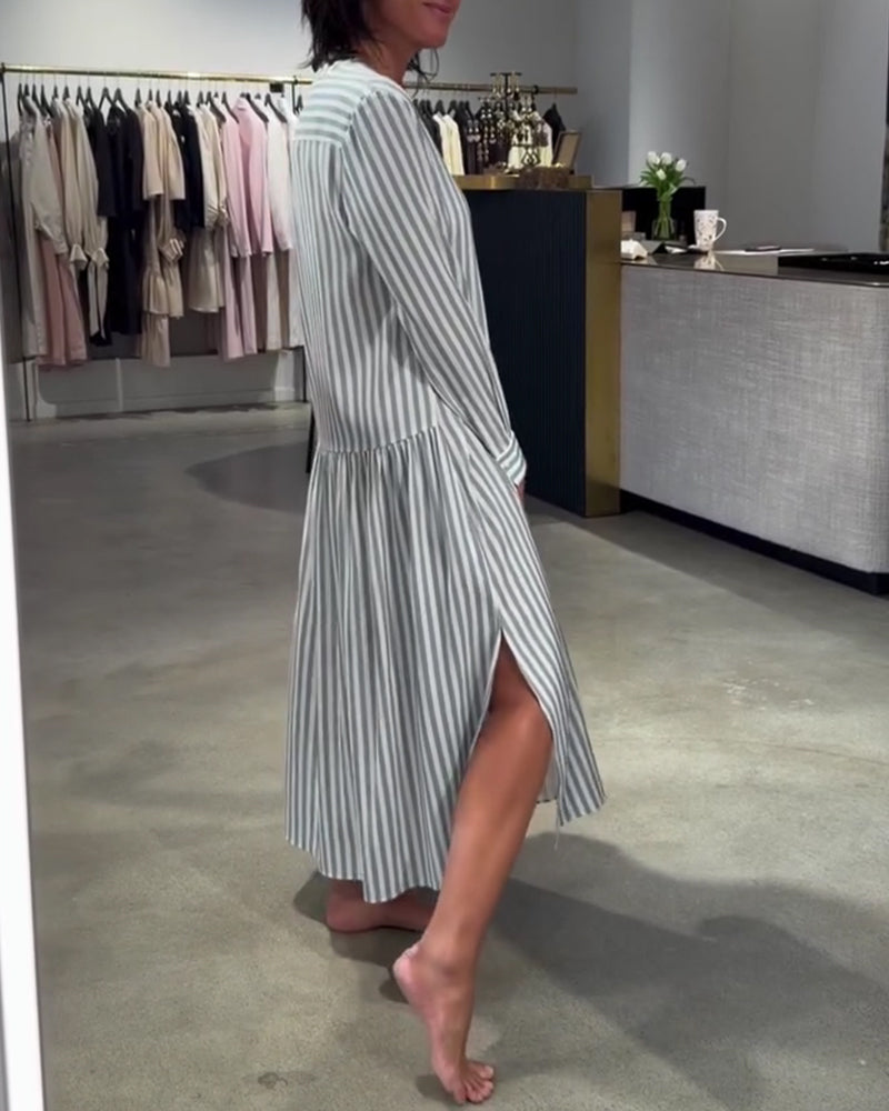 Jurk Gestreepte Zijsplit Maxi