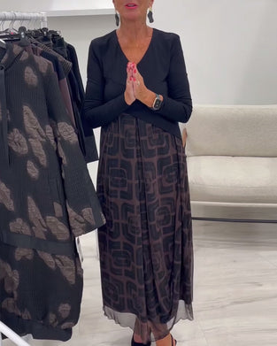 Jurk V-Hals Lange Mouwen Patchwork