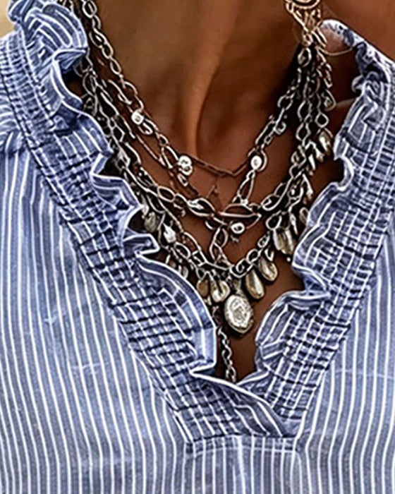 Blouse V-Hals Streep Ruffle