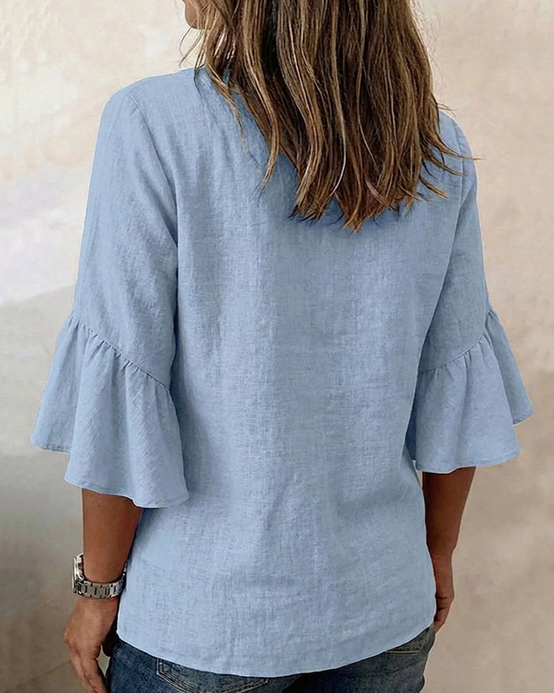 Blouse Uitlopende Mouw V-Hals