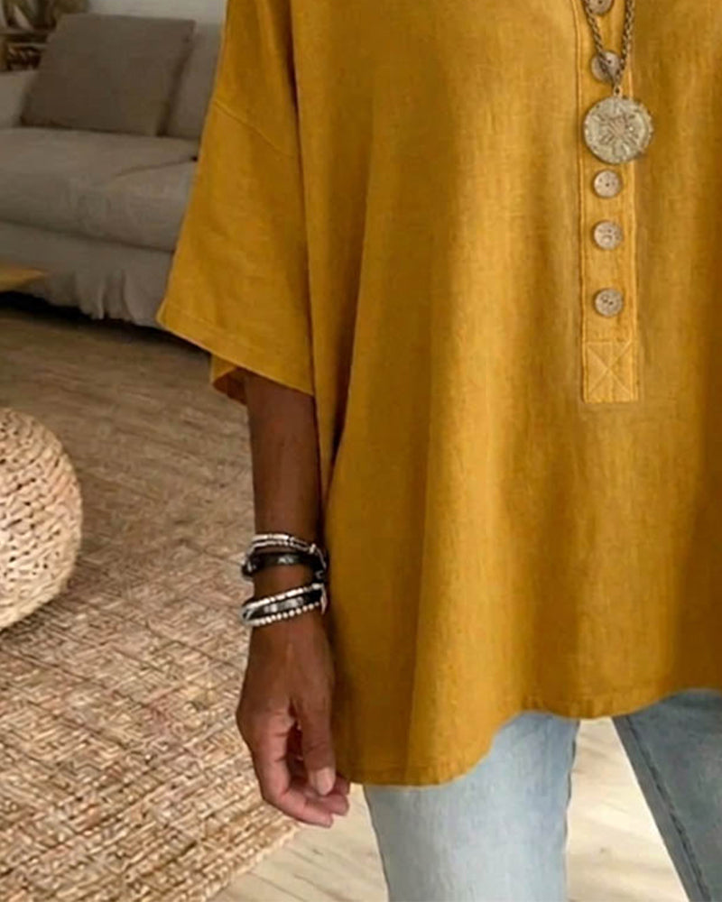 Blouse Effen V-Hals Vleermuismouw