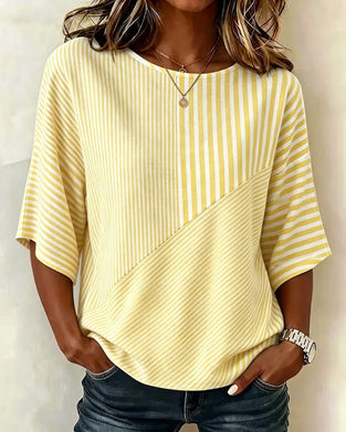 T-Shirt Gestreept Ronde Hals Kleurblok