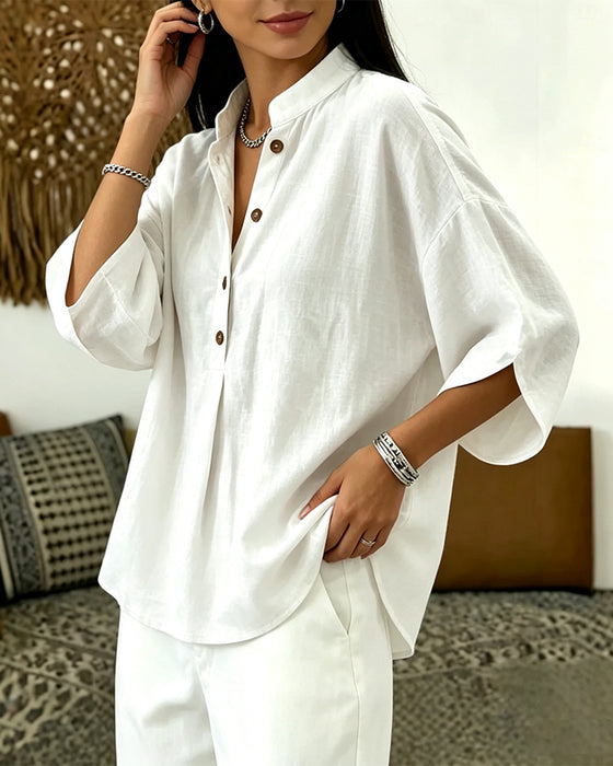 Blouse V-Hals Wijd Uitlopende Mouwen
