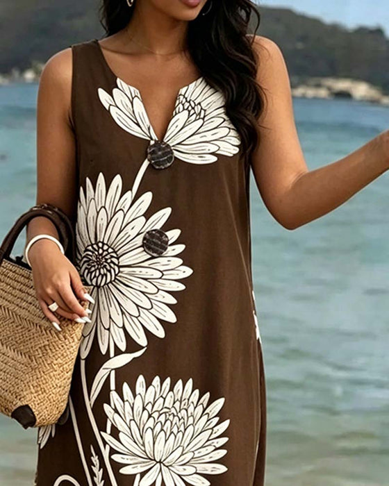 Jurk Mouwloos Bloemen Print