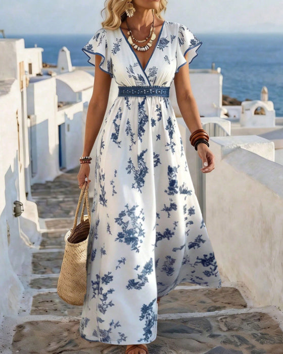Jurk V-Hals Ingenaaid Taille Bloemen Maxi