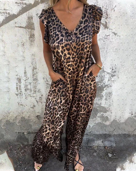 Jumpsuit V-Hals Luipaardprint