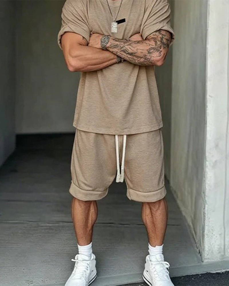 Tweedelig Set Casual Korte Mouw Trekkoord Shorts