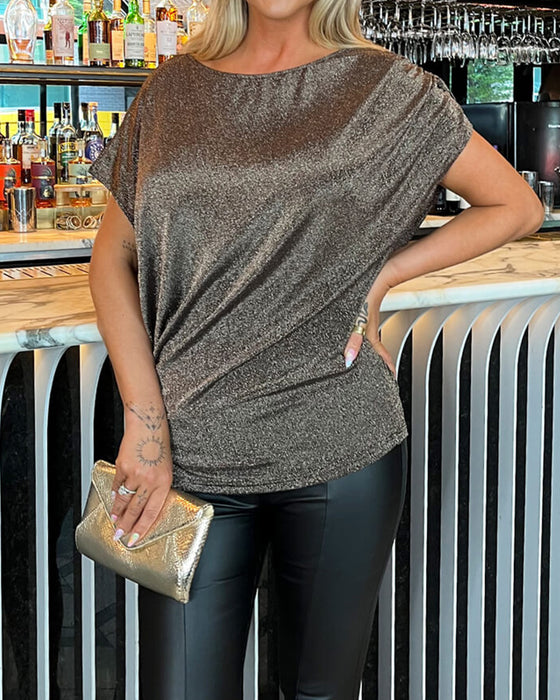 Blouse Rondhals Gerimpeld Loszittend Glinsterend