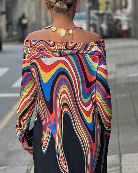 Off-shoulder elegante maxi-jurk met lange mouwen