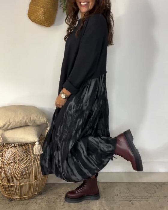 Jurk Ronde Hals Onregelmatige Patchworkprint