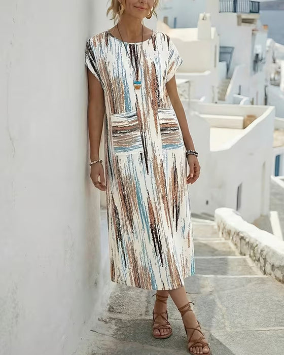 Jurk Rondhals Verticale Streep Print