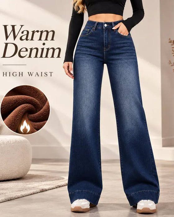 Wide-leg jeans met fleece voering