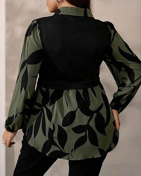 Top Nep Tweedelig Patchwork Bladprint