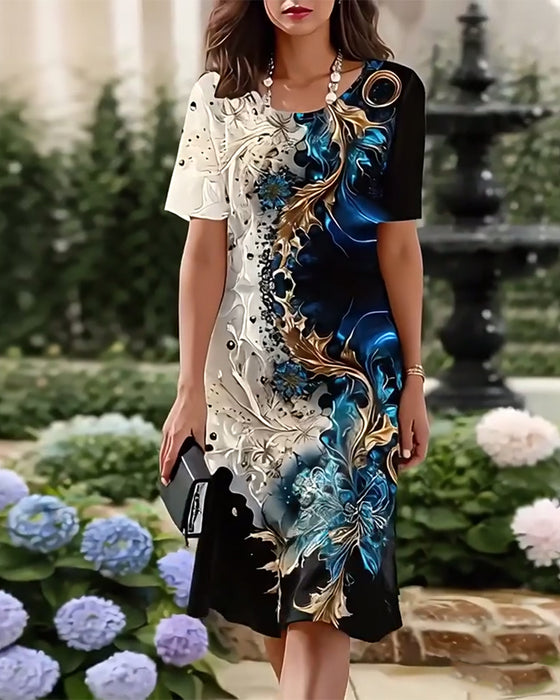 Jurk Ronde Hals Gedrukt Rechte