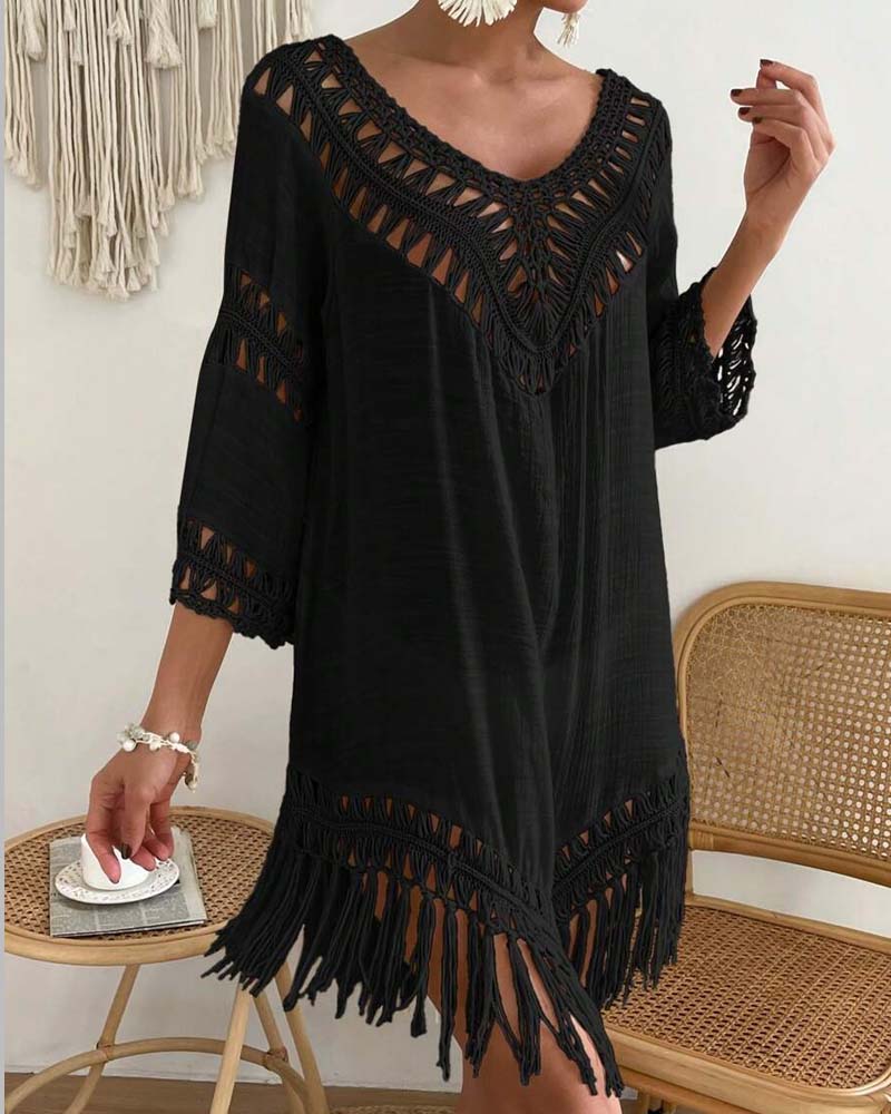 Cover Up V-Hals Effen Kleur Geperforeerd