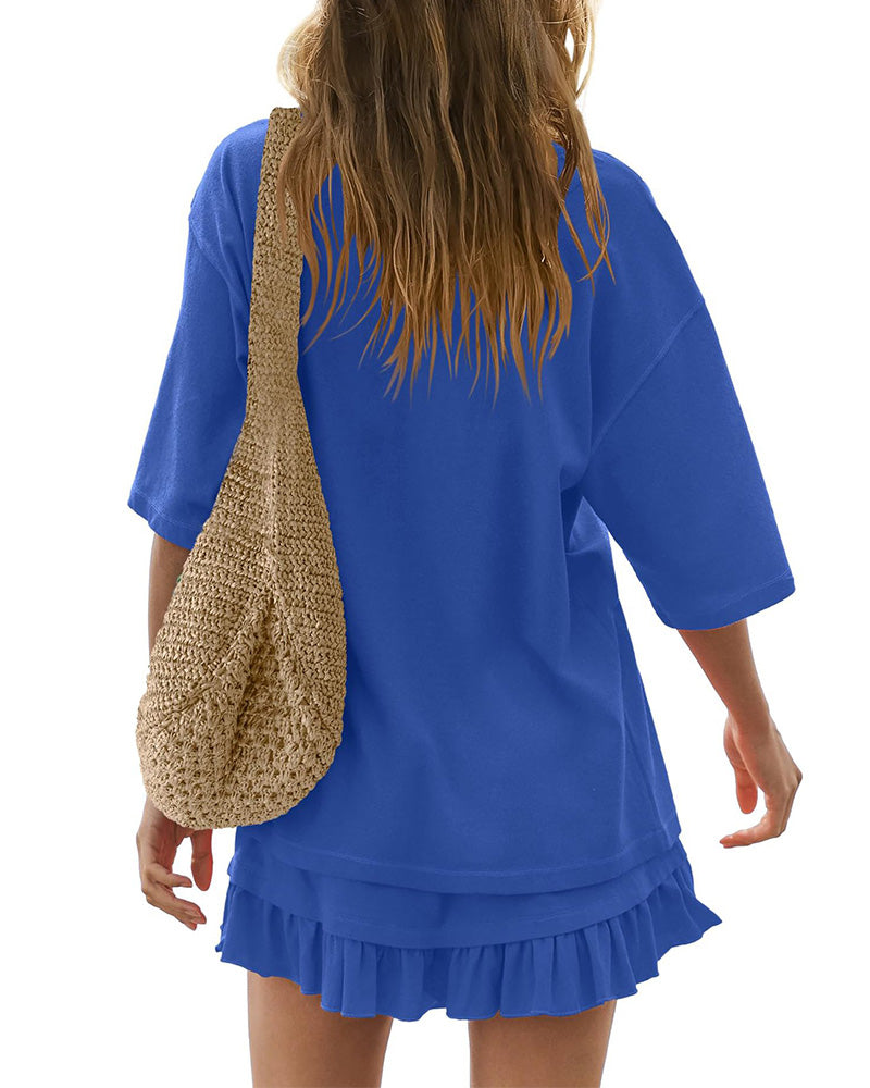 Tweedelige Set Ronde Hals Effen Kleur