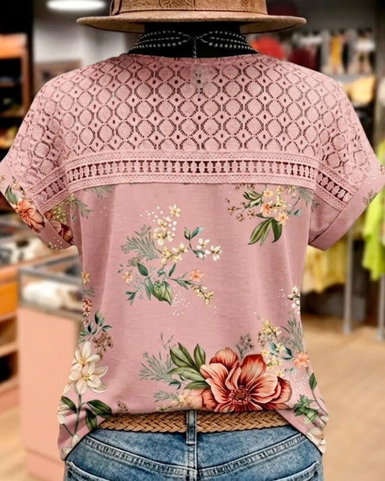 T-Shirt Cut-Out Patchwork Korte Mouw