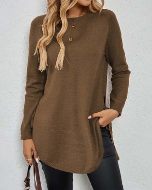 Effen Pullover Met Ronde Hals En Split