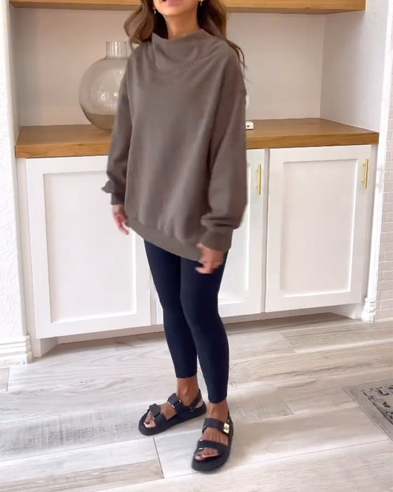 Retro effen kleur sweatshirt met split en opstaande kraag