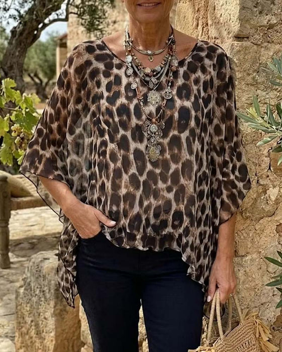 Blouse Luipaard Vleermuis-Mouw Los