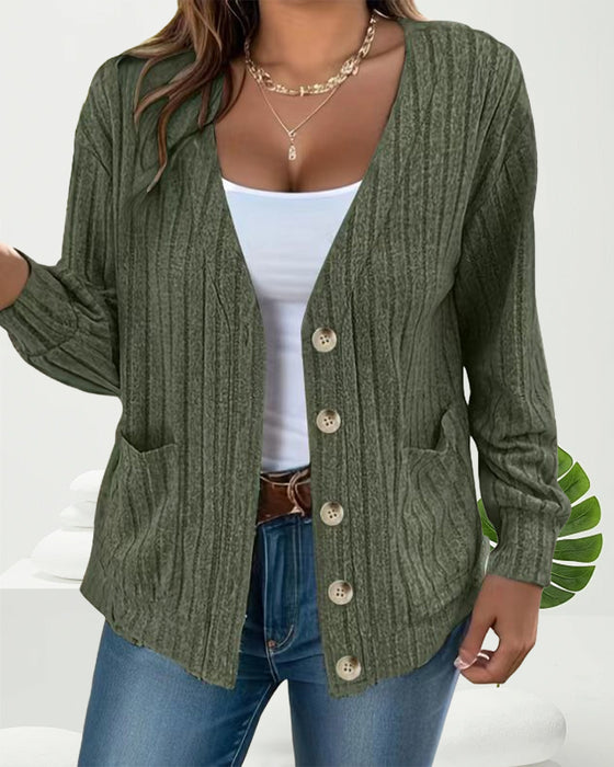 Effen jasje met V-hals en lange mouwen