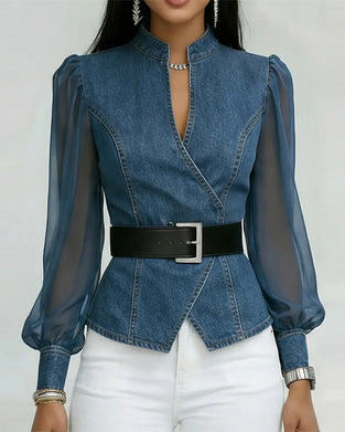 Blouse Van Elegant Mesh En Denim