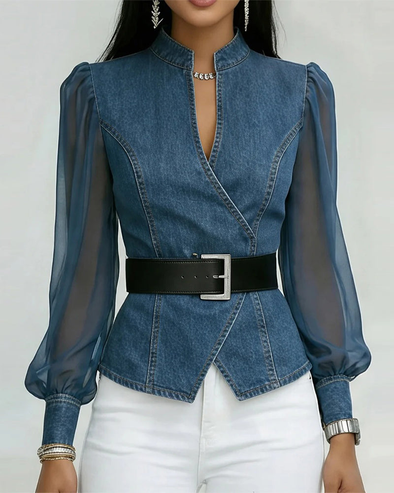 Blouse Van Elegant Mesh En Denim